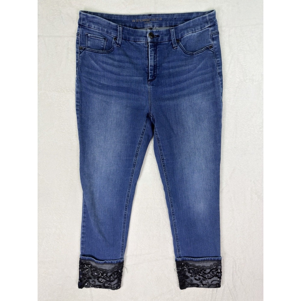 Chicos Jeans Womens 1R (31x27) Blue So Slimming Ankle High Rise Lace Cuffed‎